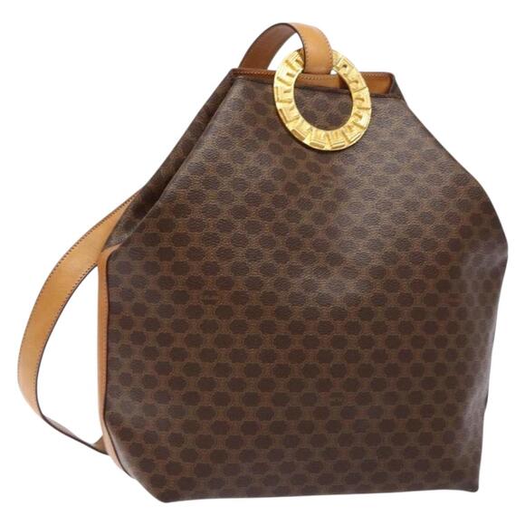 CELINE Macadam Canvas Shoulder Bag Pvc Leather Brown Gold - Picture 1 of 13